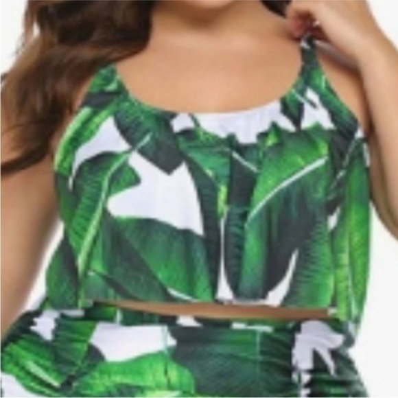 Avid Love | NWT Bikini Tummy Control 2 Piece High Waist Palm Leaf Swimsuit S - Picture 3 of 5